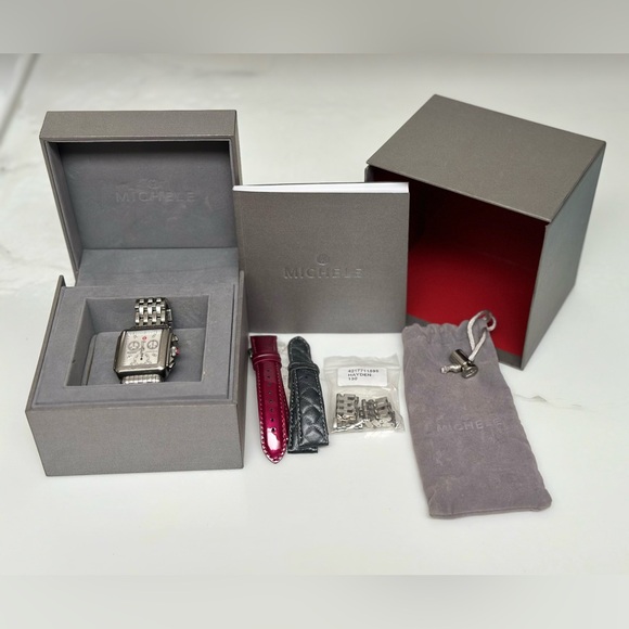 MICHELE Deco Diamond Chronograph Bracelet Watch with 3 straps, 33mm - Picture 1 of 16